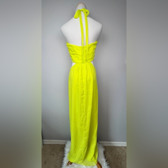 BCBGeneration Neon Green Side Cutouts Halter Tie Maxi Dress - Picture 3 of 10